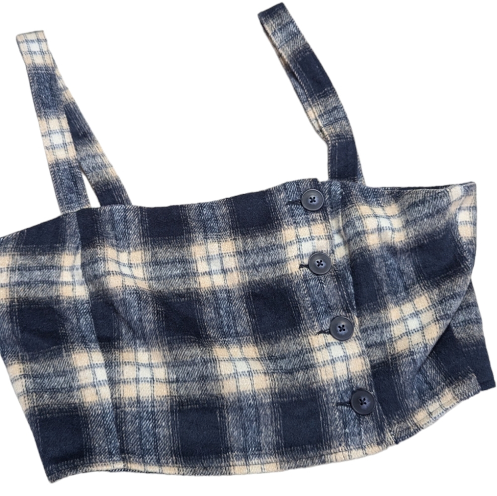 Forever 21, Blue plaid wool blend tank/crop top. Size Large